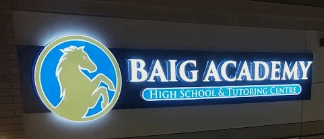 Baig Academy High School and Tutoring Centre sign